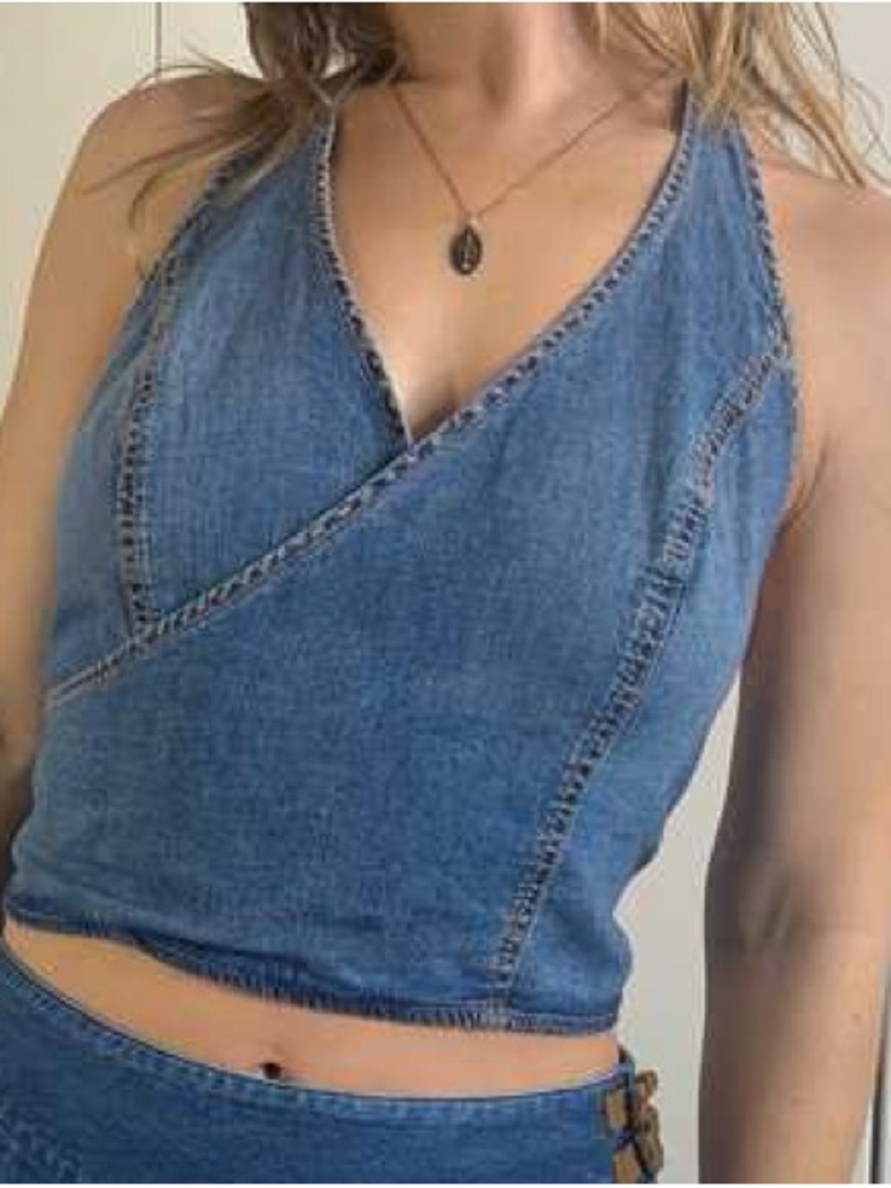 Zara Open Back 100% Cotton Denim Top